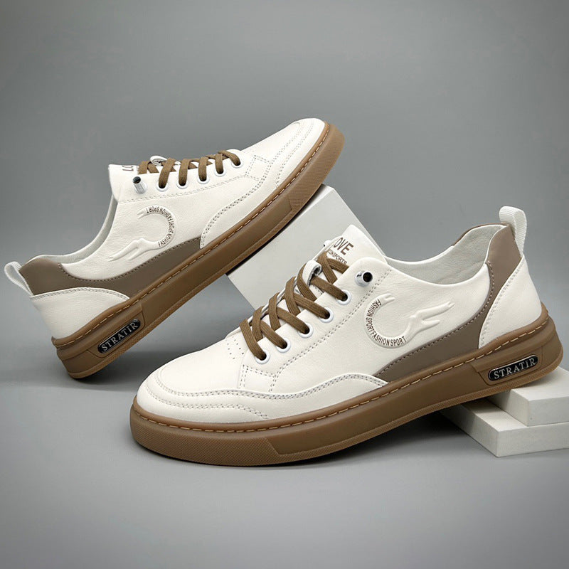 Men's Top Layer Cowhide Genuine White Green Men's Board Shoes