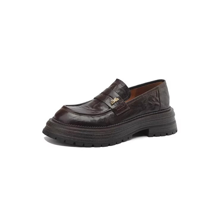 Women's Soft Sheepskin Genuine Pumps Retro British Loafers