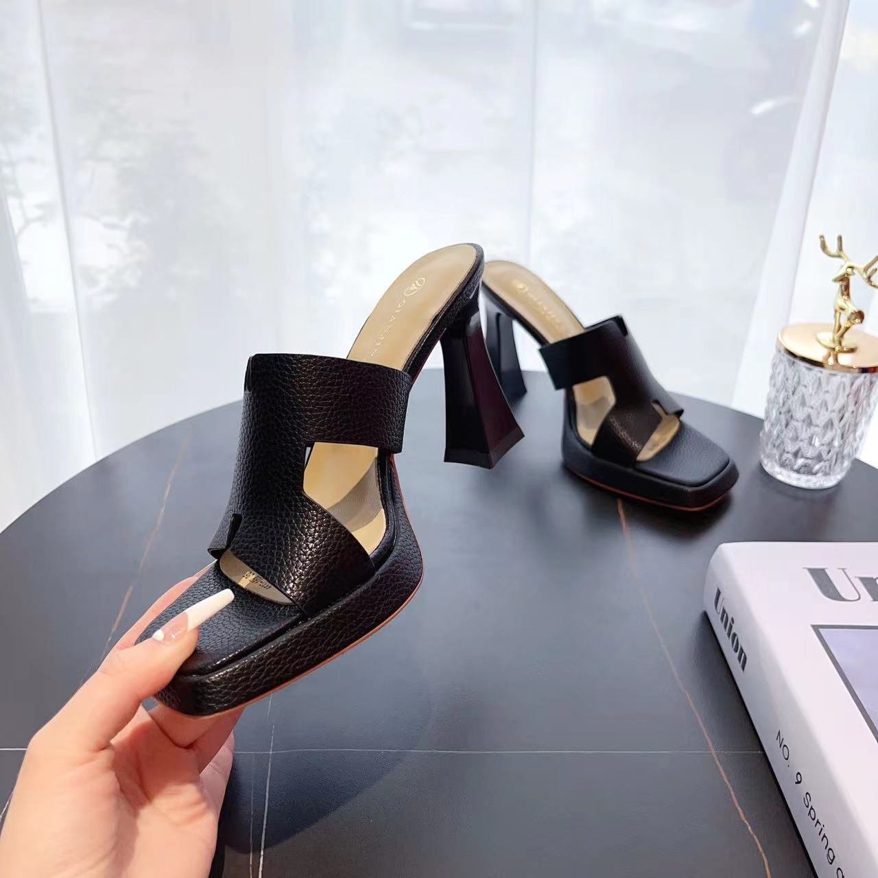 Women's Summer Sexy Square Toe Chunky Waterproof Platform Heels