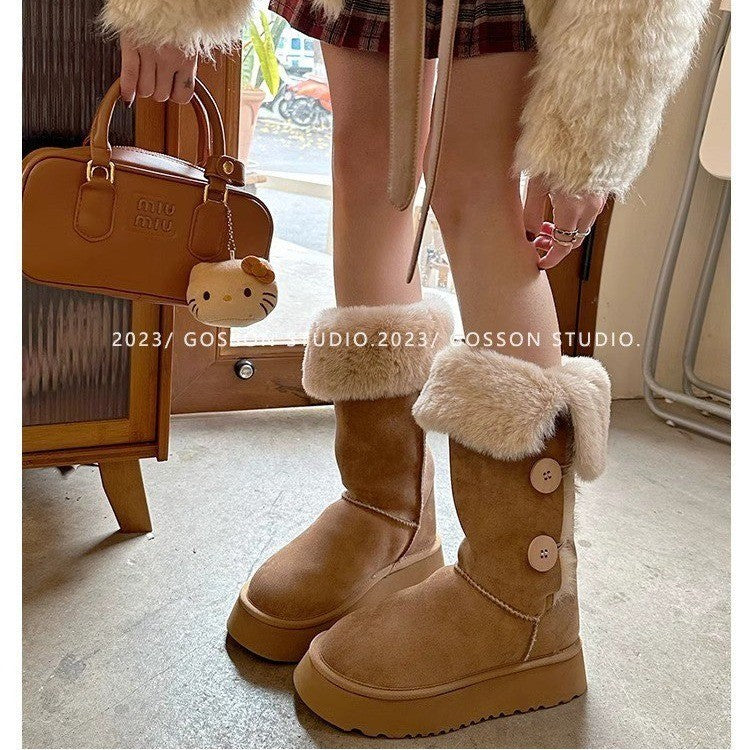 Women's Fleece-lined Thickened Two-way Wear Insulated Middle Snow Boots