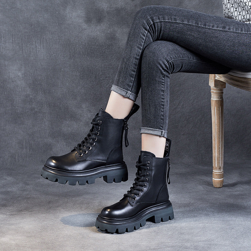 Back Zip Platform Middle Muffin Short Round Boots