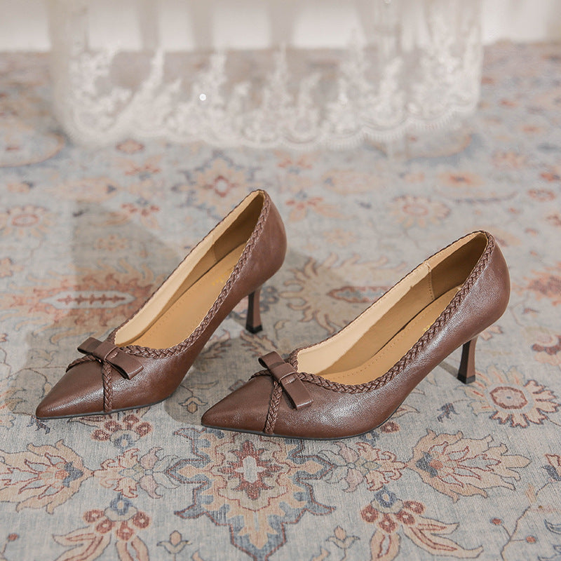 Women's Design Fine Pointed Intellectual Mature High Woven Commuting Women's Fashion Shoes