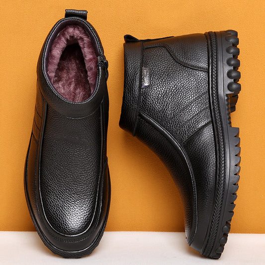 Men's First Layer Cowhide Wool Cotton Fleece-lined Warm Plus Men's Shoes