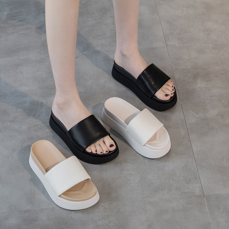 Women's Cowhide Flat Thick Bottom For Outdoors Sandals