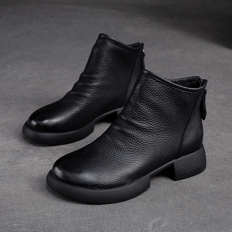 Women's Top Layer Cowhide Flat Round Head Boots
