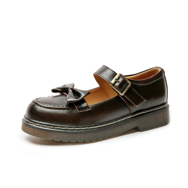 Women's Spring Flat Bowknot Mary Jane Preppy Style Leather Shoes
