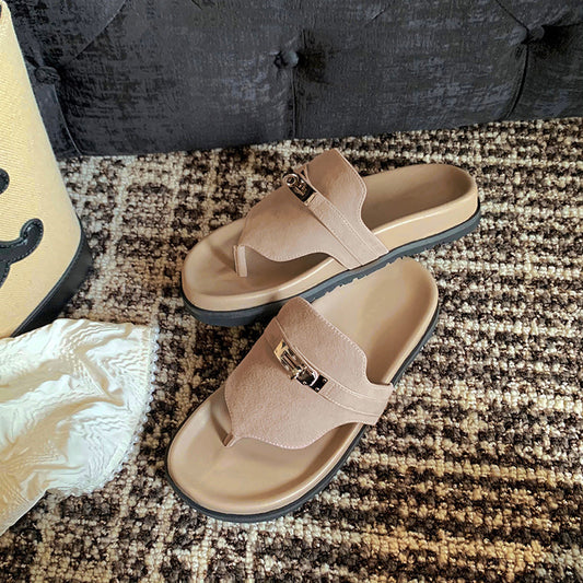 Women's Sier Buckle Herringbone Roman Flat Retro Sandals