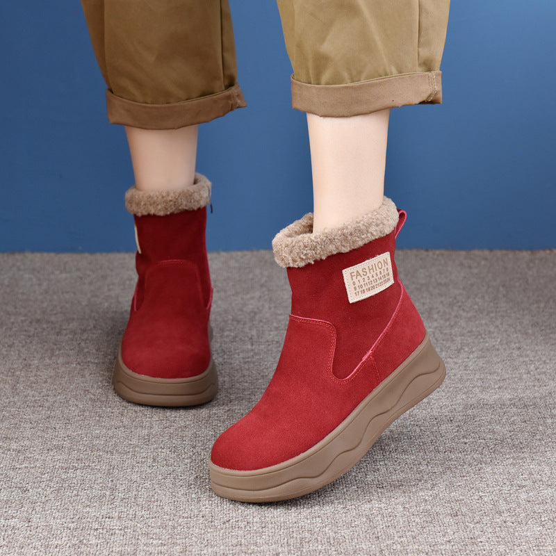 Women's Veet Skin Warm Lamb Wool Lining Snow Boots