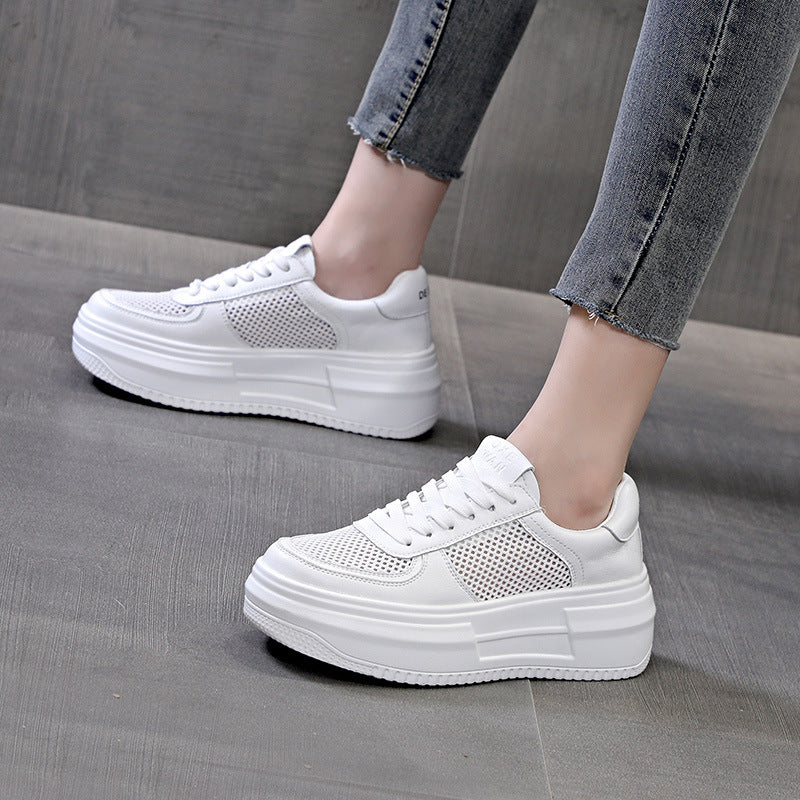 Women's Platform White Mesh Solid Color Height Increasing Breathable Sports Women's Casual Shoes