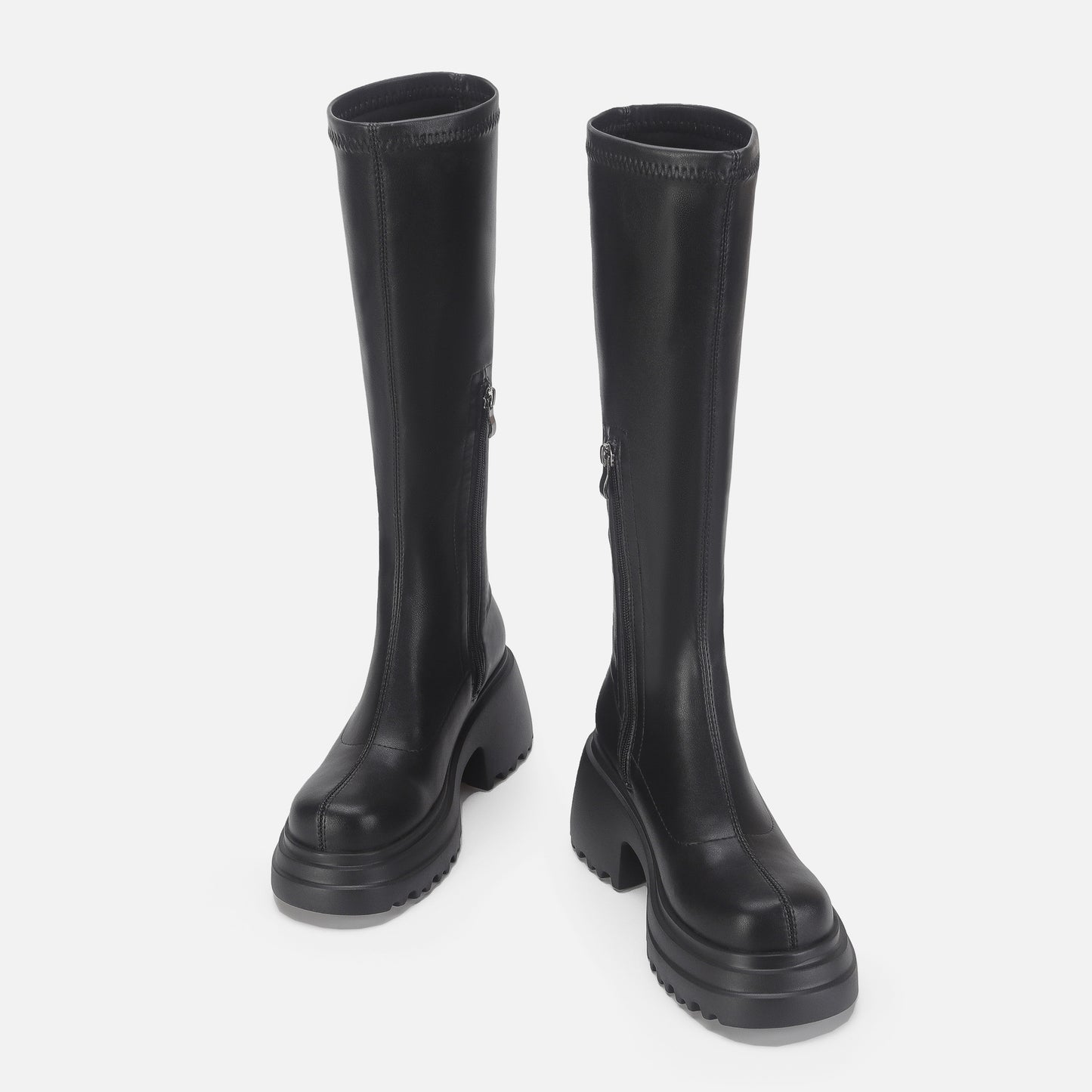 Women's Knee Black Platform Martin Small Stretch Boots
