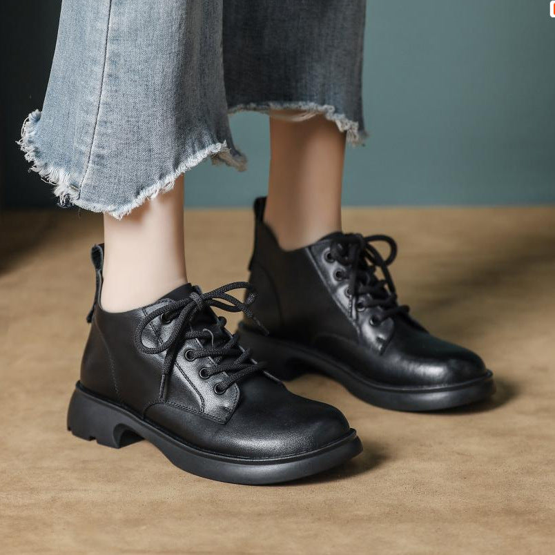 Women's Top Layer Cowhide Bootie Low Doll Head Boots