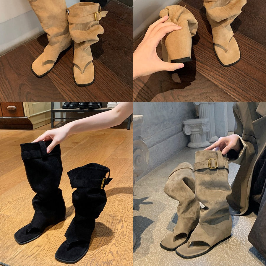 Style Open Toe Slimming Pile Middle Sandals