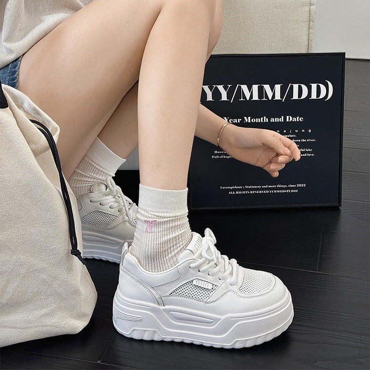 Women's Super Lightweight Thick-soled White Mesh Summer Sneakers