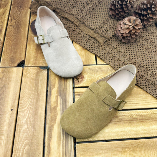 Women's Can Wear Round Toe Cow Split Leather Shoes