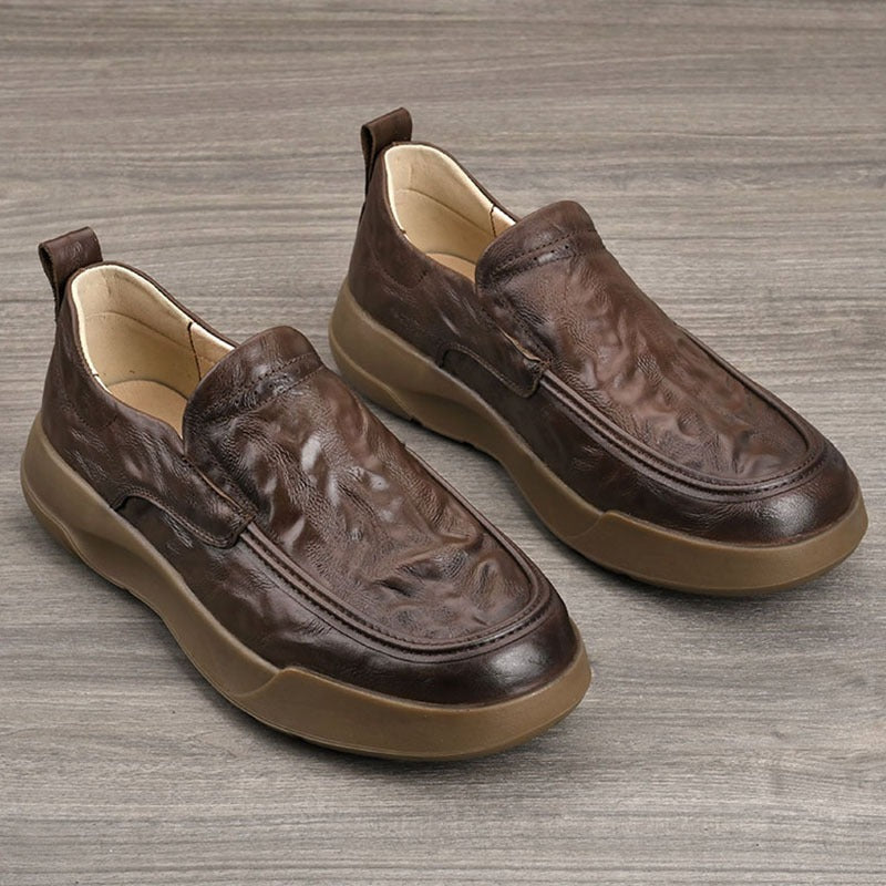 Men's Slip-on Platform Soft Surface Ventilation Lining Leather Shoes