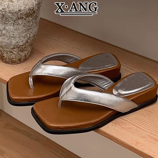Women's Sheepskin Platform Flip-flops Summer Wear Beach Slippers