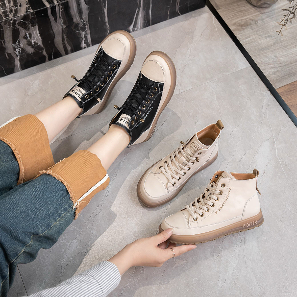 Women's Top Layer Cowhide Lazy Elastic Band Leather Shoes