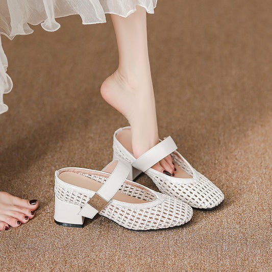 Women's Weaving Hollow Mary Jane Height Increasing Heels