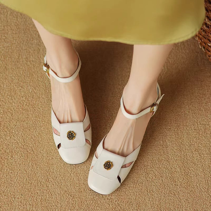 Women's Genuine Closed Toe Outdoor Wear Summer Versatile High Heels