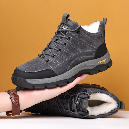 Men's Winter Suede Cowhide Outdoor Fleece-lined Genuine Wool Men's Shoes