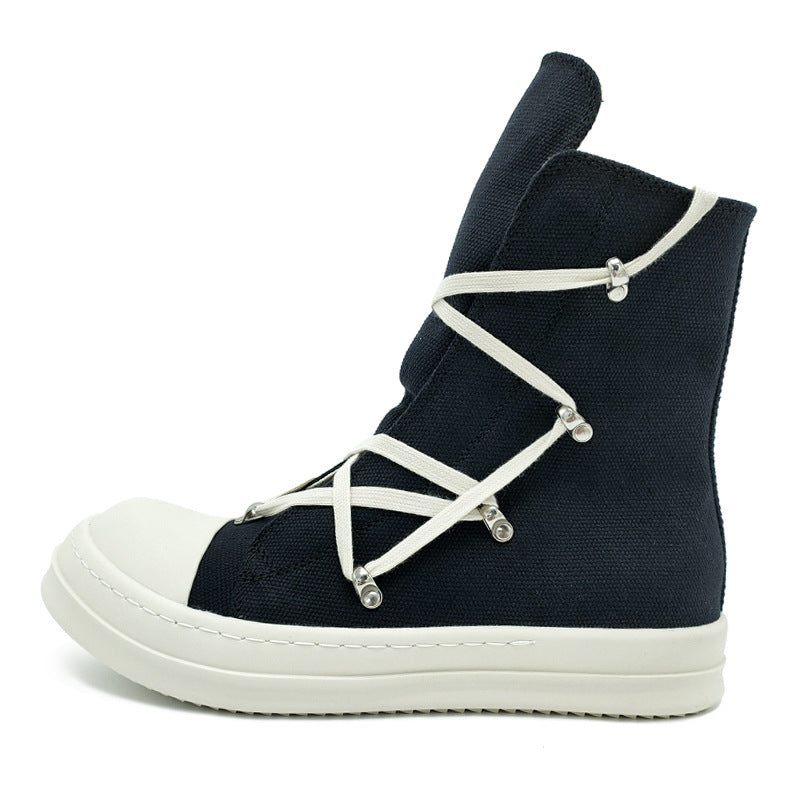 Upgraded Mesh Rivet Board Platform Ankle White Match Dark Sneakers