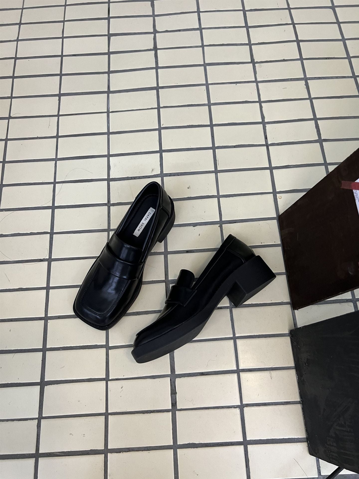 Women's Square Toe Slip-on Uniform Retro British Style Leather Shoes