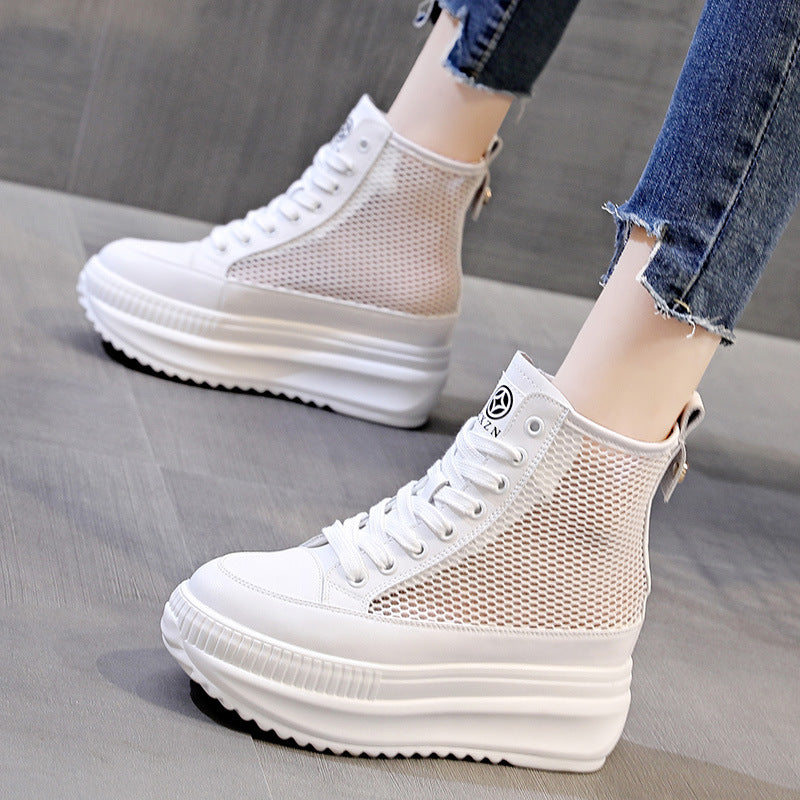 Women's Thin Platform Height Increasing Insole Breathable Hollow Sneakers