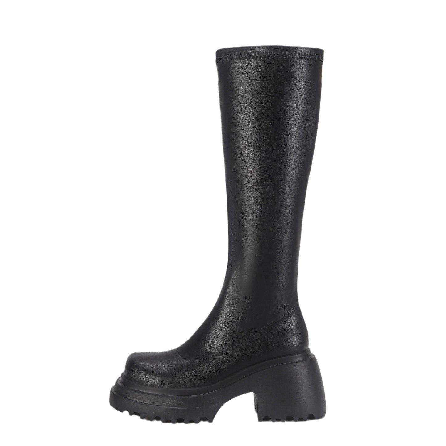Women's Knee Black Platform Martin Small Stretch Boots