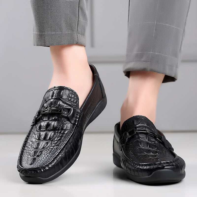 Men's Dad Crocodile Pattern First Layer Cowhide Breathable Men's Shoes