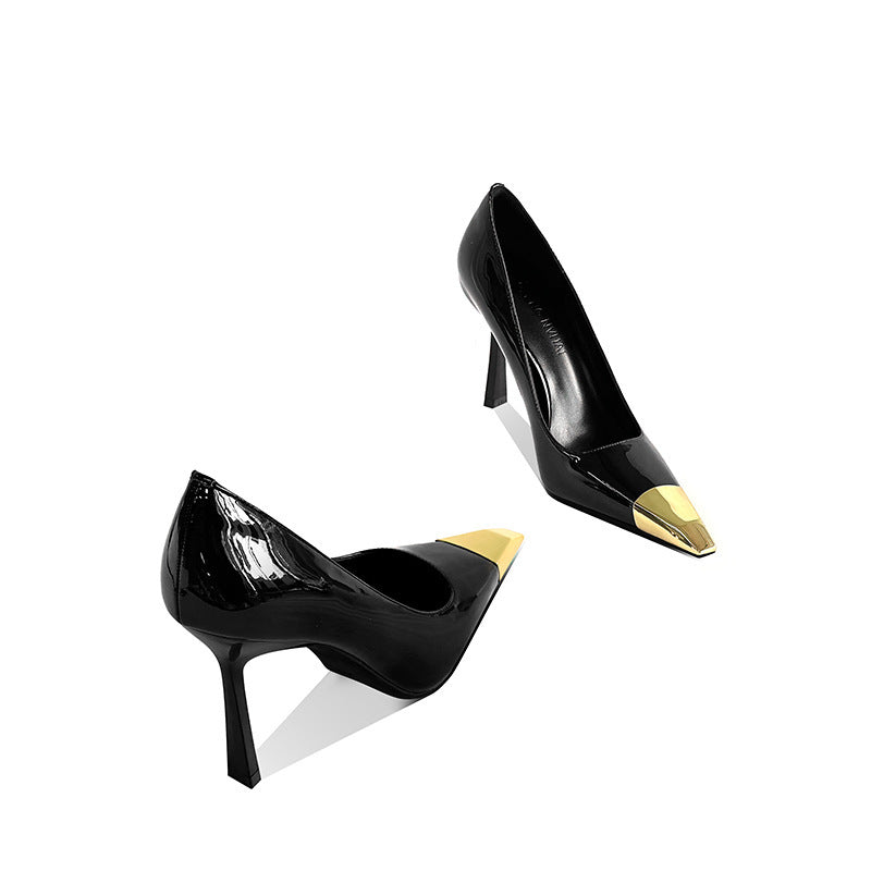 Women's Metal Square Toe Sexy Stiletto Pumps Black Women's Fashion Shoes