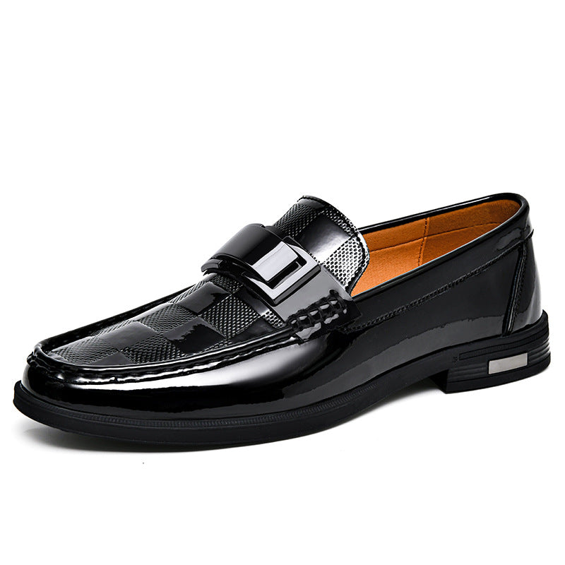 Men's Spring Slip-on Patent Surface Metal Buckle Loafers