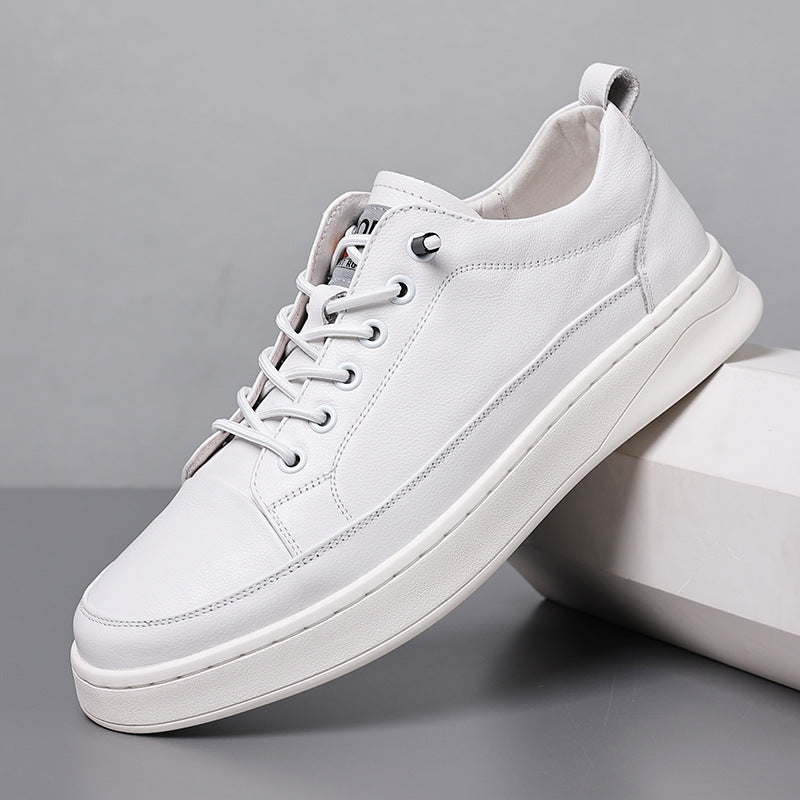 Men's White Top Layer Cowhide Versatile Fashion Sneakers