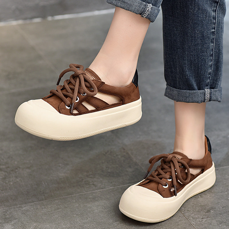 Women's Of Round Toe Lace Up Thick Sandals
