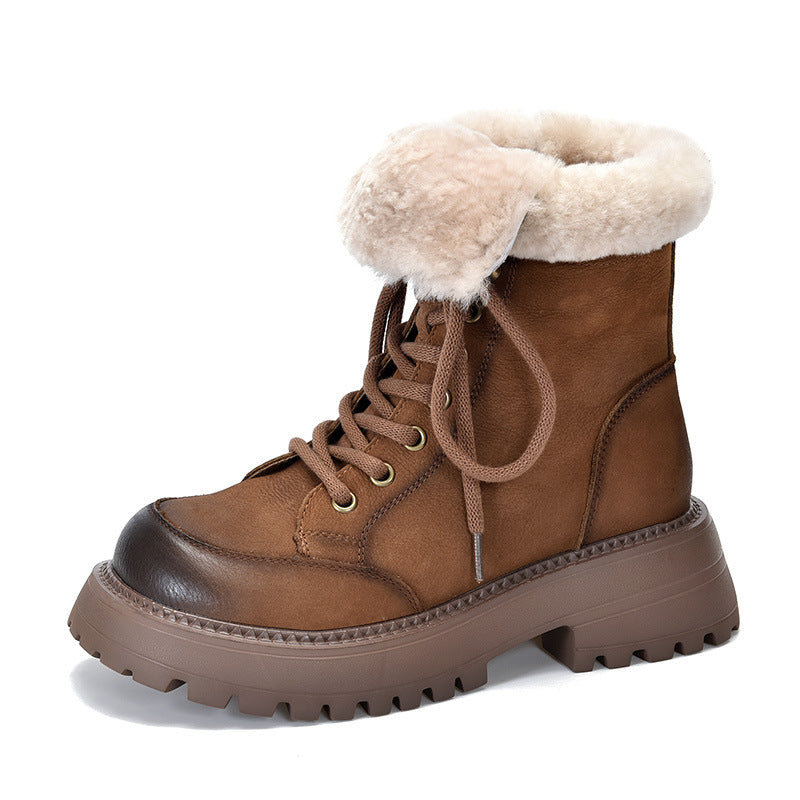 Women's Outer Wear Genuine Wool Thick Warm Snow Boots