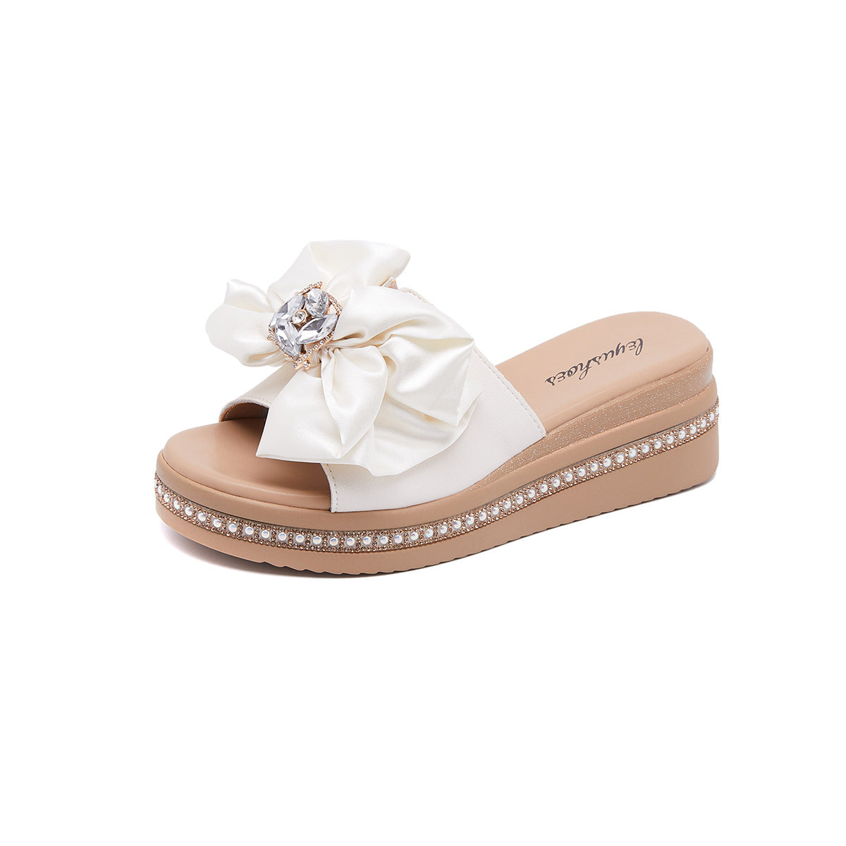 Women's Authentic Rhinestones Pansy Thick Bottom High-rise Slippers