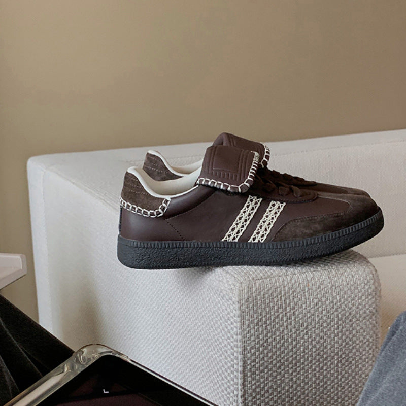 Women's White Round Toe Fold Design Color Matching Flat Sneakers