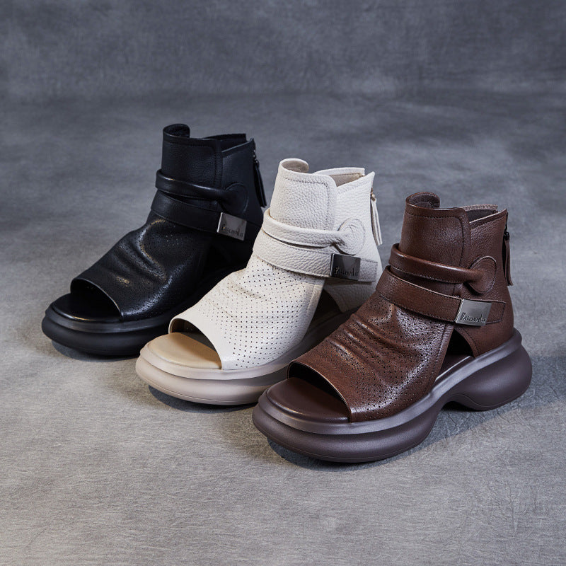 Handmade Genuine Retro Style Flat Velcro Sandals