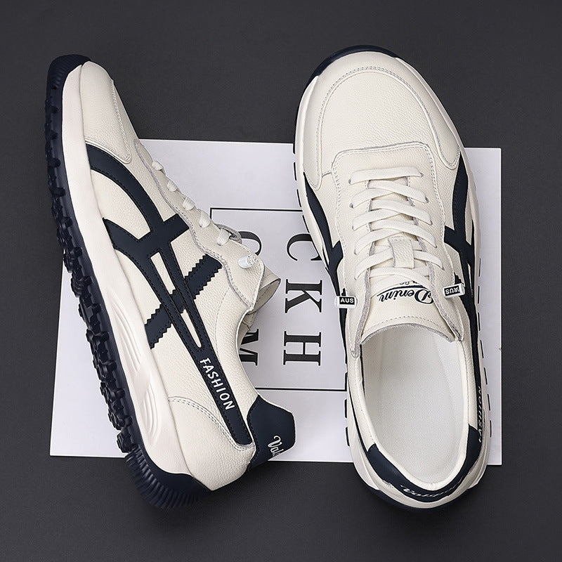 Men's Top Layer Cowhide Round Head Ultra Light Stylish Fashion Men's Casual Shoes