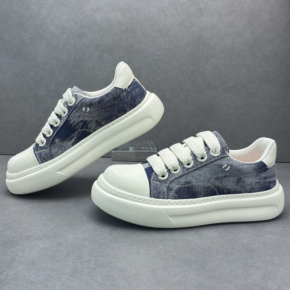 Men's Cloth Lightweight Platform Cowhide Green Fashion Men's Board Shoes