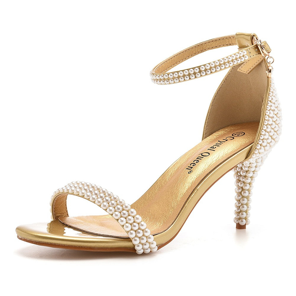 Shallow Mouth Stilettos Imitation Pearl Wedding Heels