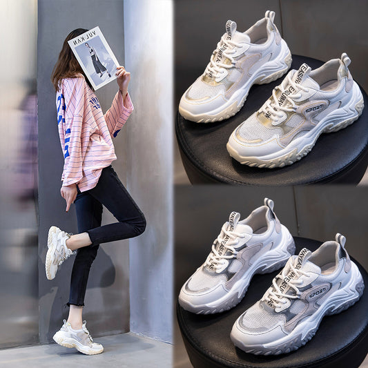 Women's Thick Bottom Transparent Mesh Genuine Running Heightened Sneakers