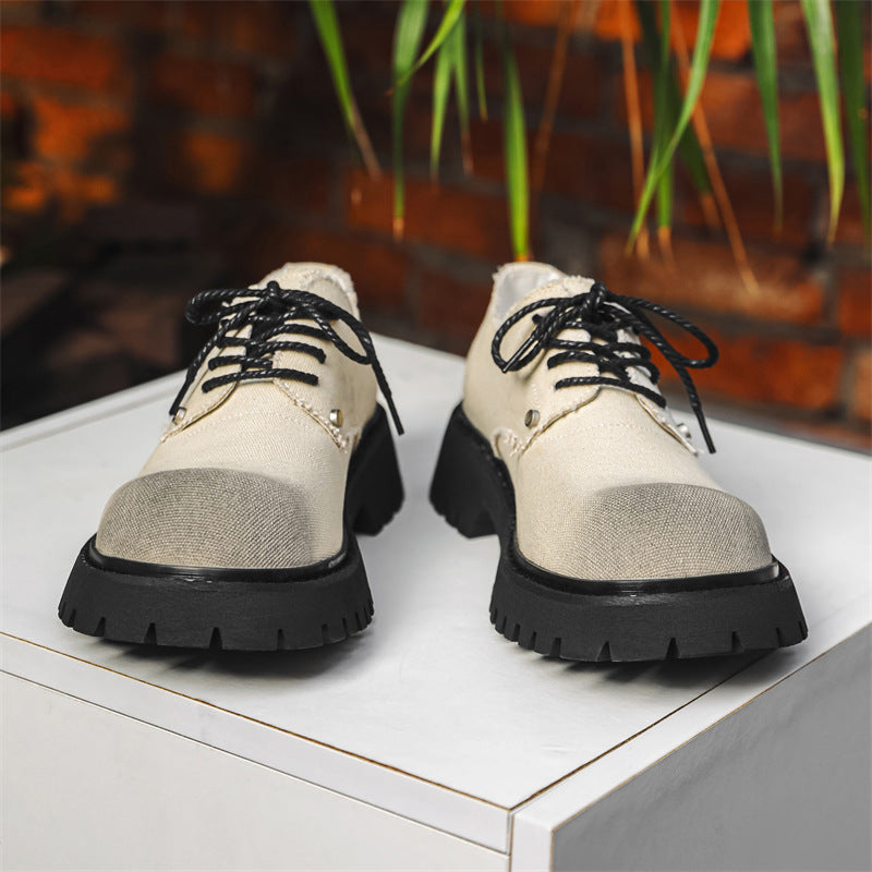 Men's Tooling Derby Big Head Summer Breathable British Style Thick Leather Shoes