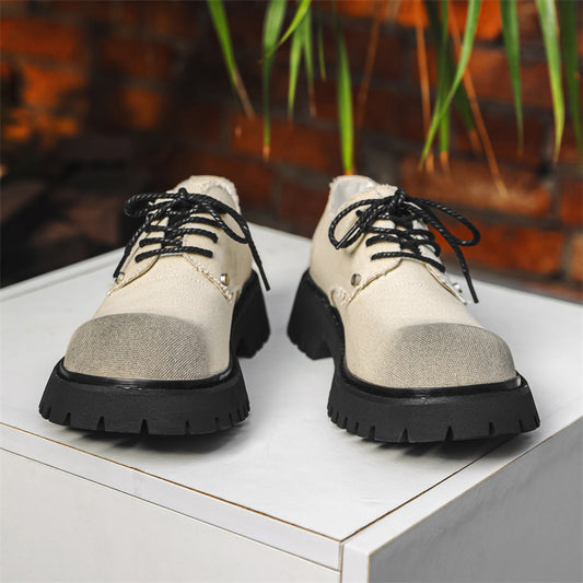 Men's Tooling Derby Big Head Summer Breathable British Style Thick Leather Shoes