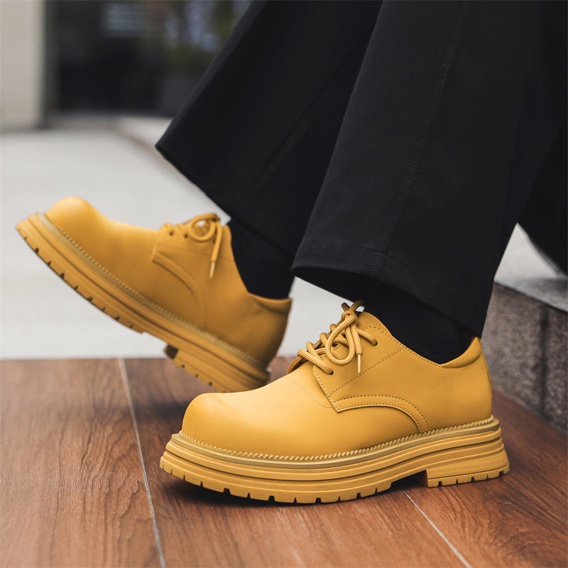 Men's Big Head Thick Bottom Increased Derby Leather Shoes