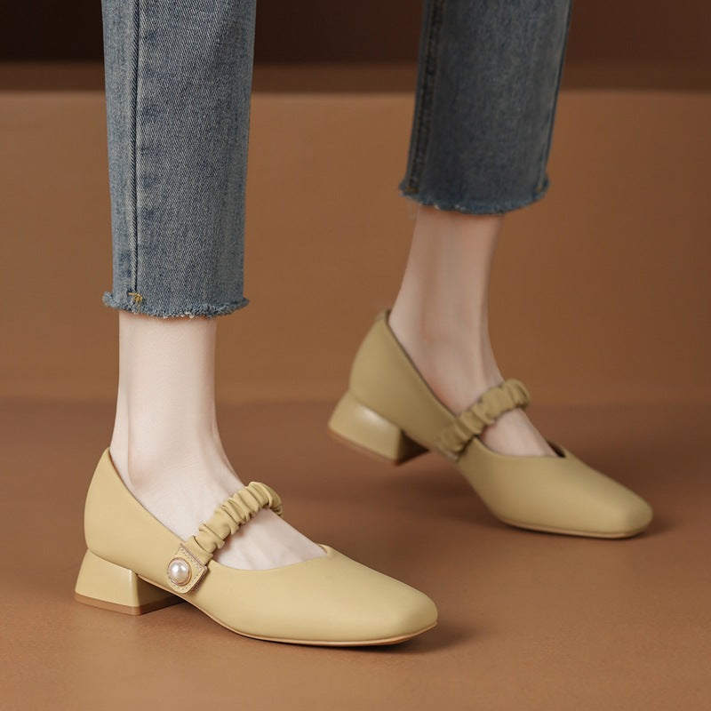 Women's Mary Jane Square Toe Low-cut Small Chunky Men's Shoes