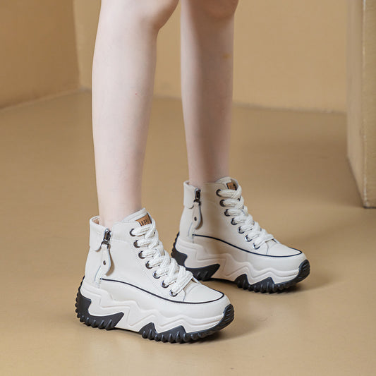 Women's Winter Height Increasing Insole Genuine Platform White Wedge Boots