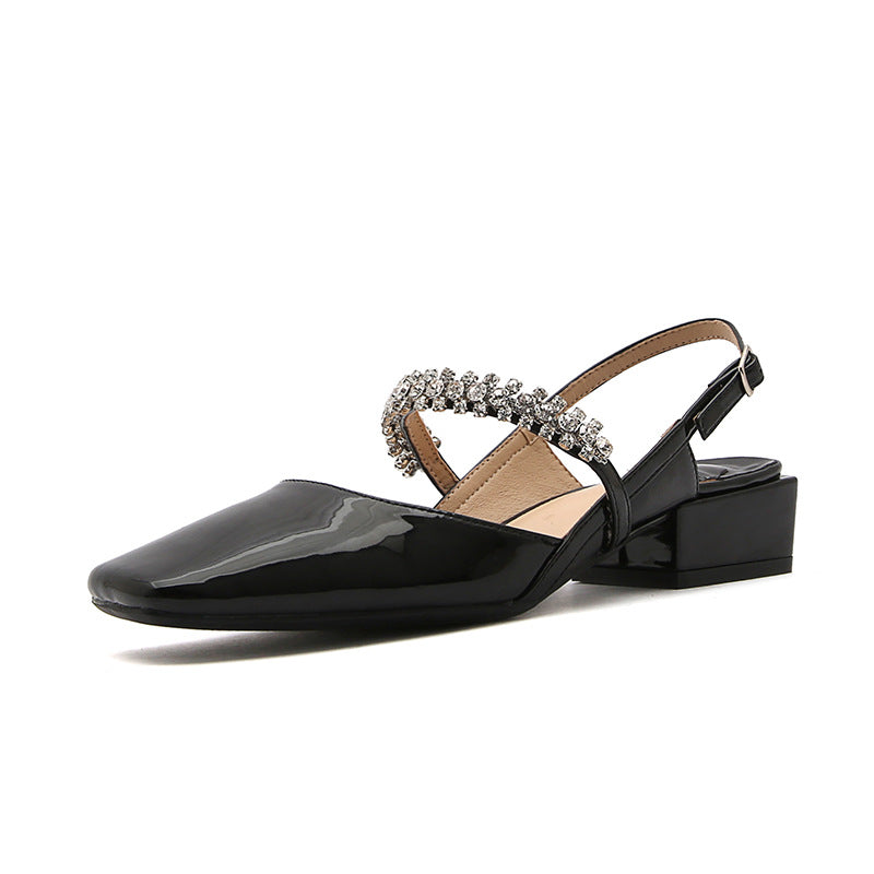 Women's Mom Diamond Back Empty Square Toe Low-cut Thick Heels