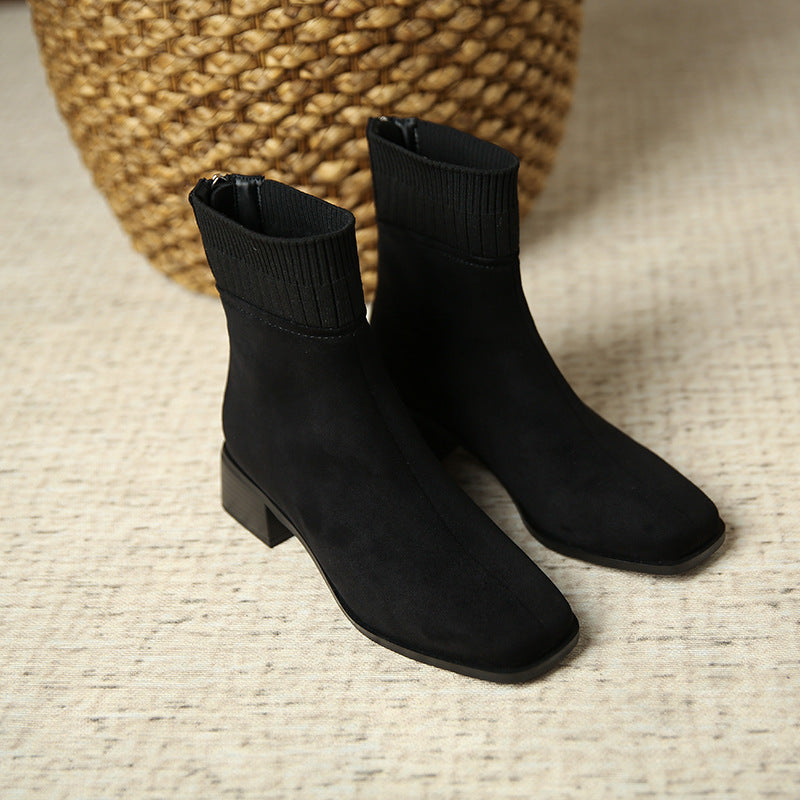 Women's Stretch Knitted Veet Back Zipper Fashion Boots