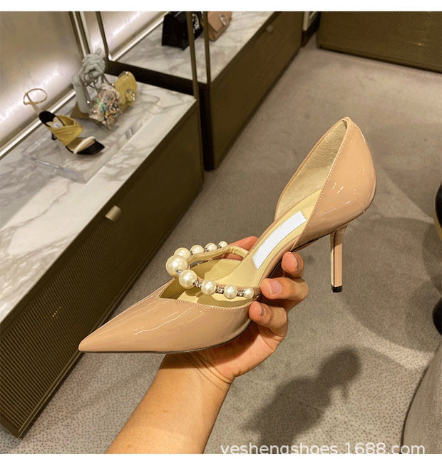 Women's Mouth Hollow Word With Pearl Chain Heels