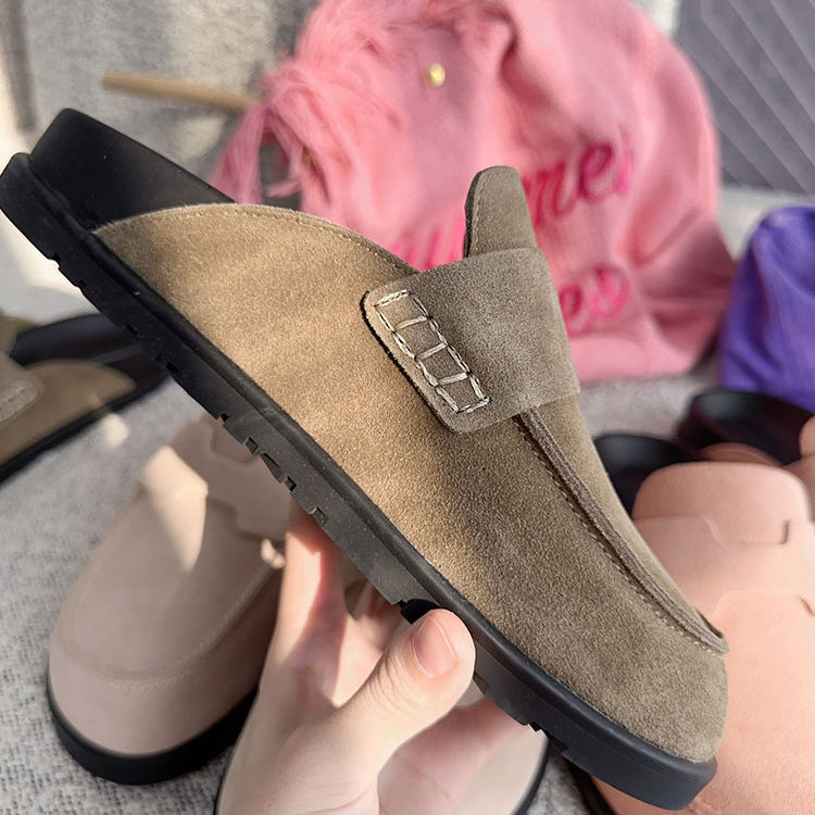 Women's Cowhide Toe Cap Half Soft Back Thick Lazy Sandals